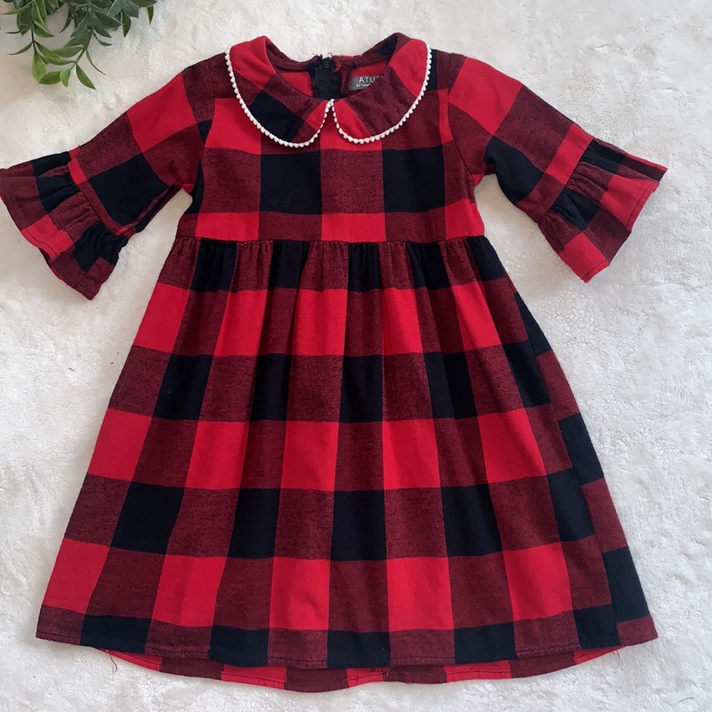 A.T.U.N Red & Black Buffalo Plaid Dress 5/6 EUC  ATUN